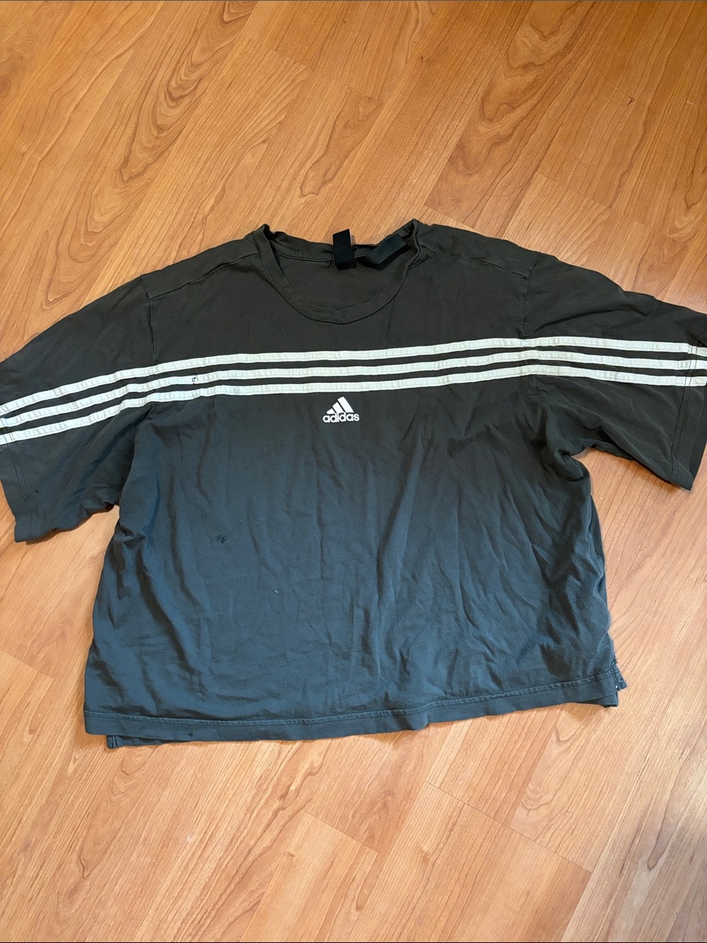 adidas Black Short-Sleeve Tee with White Three-Stripes